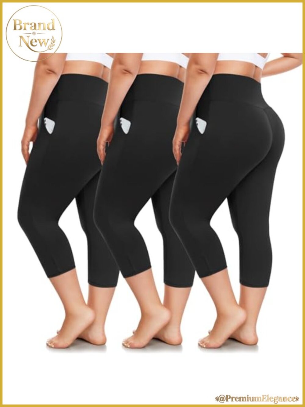 Plus Size Capri Leggings with Pockets Women High Waist 3 Pack